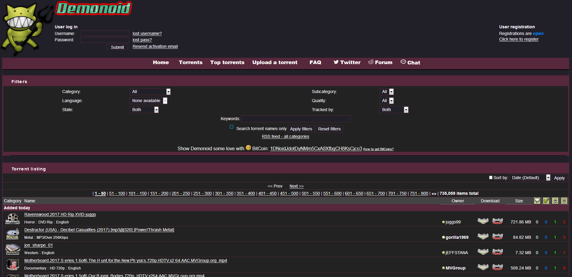 Demonoid :: Dark flat Lila theme