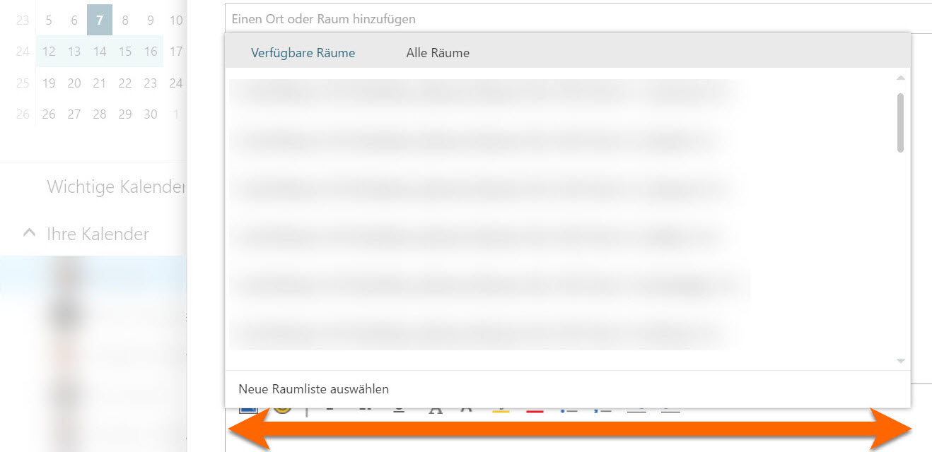 Outlook Rooms - Expand width to see whole text