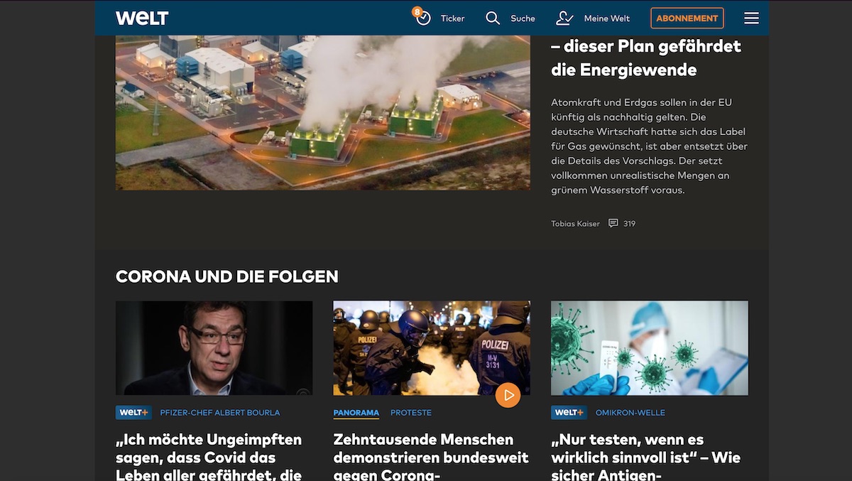 WELT ONLINE Dark Theme 2022