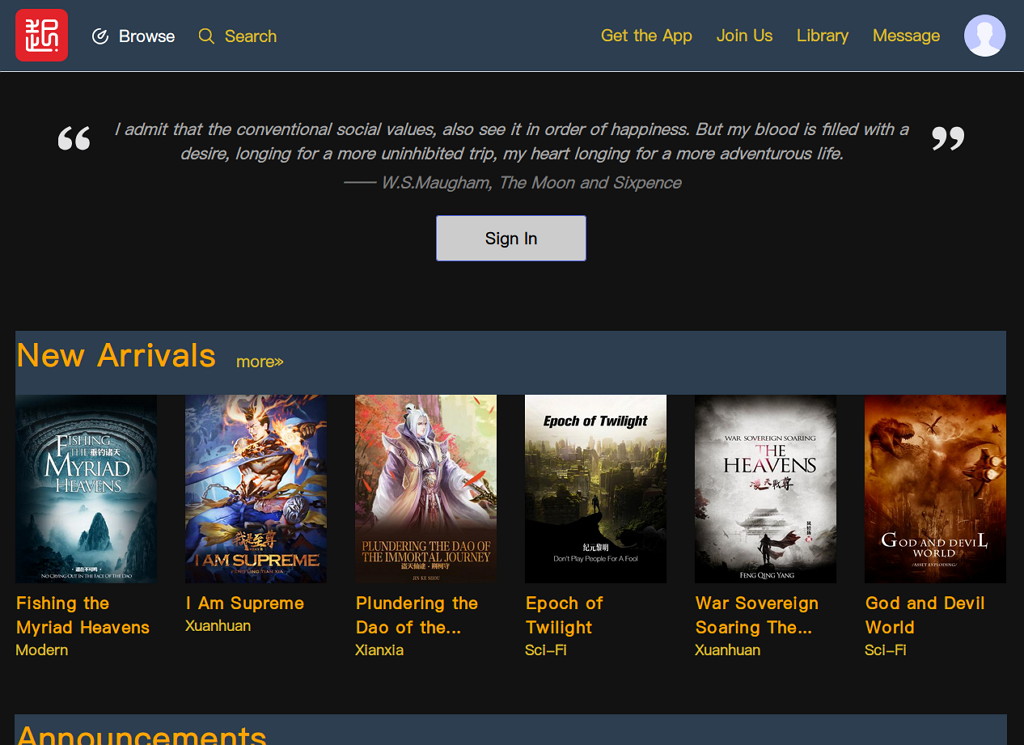 Qidian International webnovel.com dark style