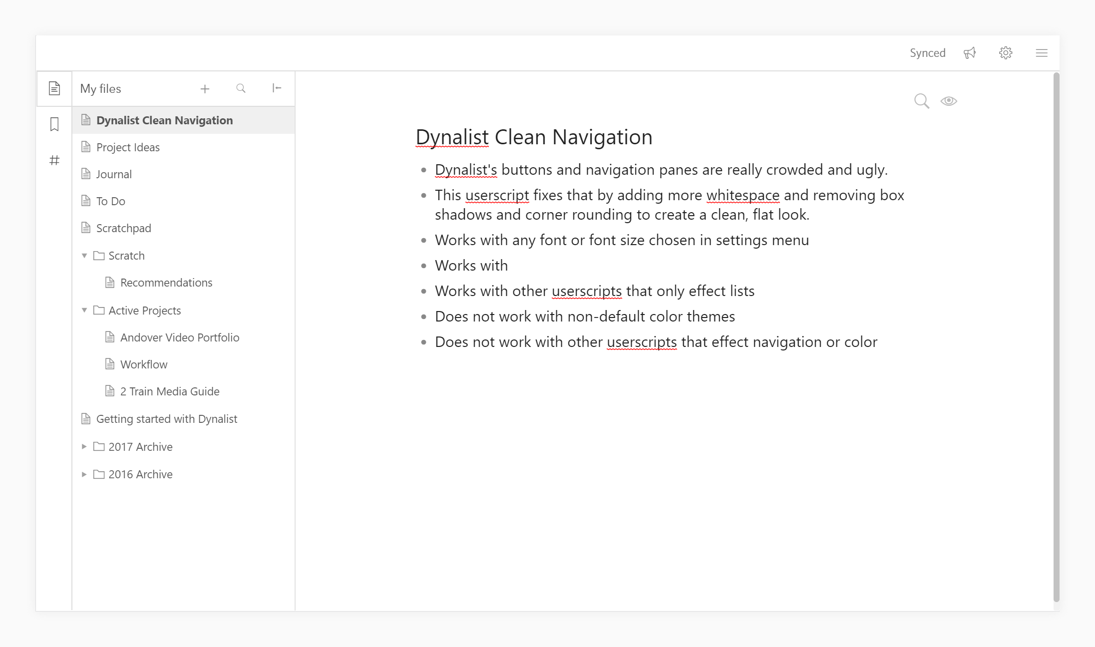 Dynalist Clean Navigation