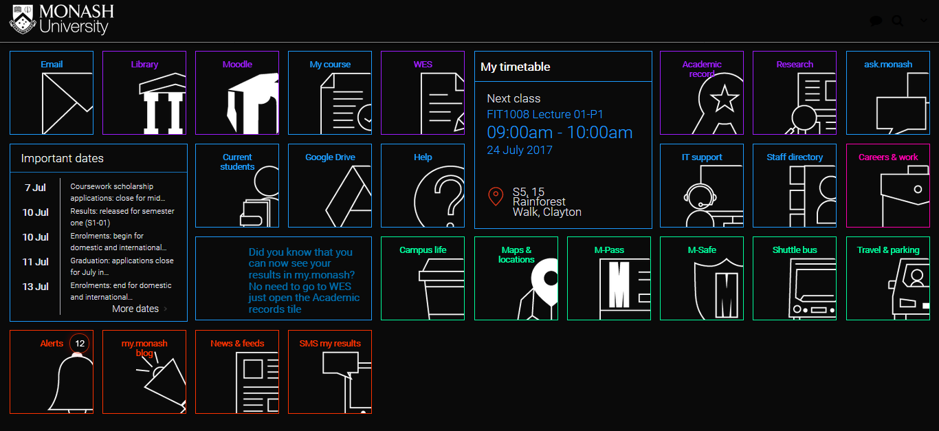 Dark my.monash theme a1