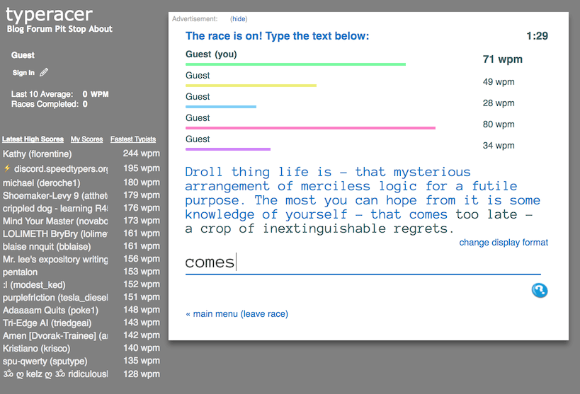 Sidebarred: A TypeRacer Theme