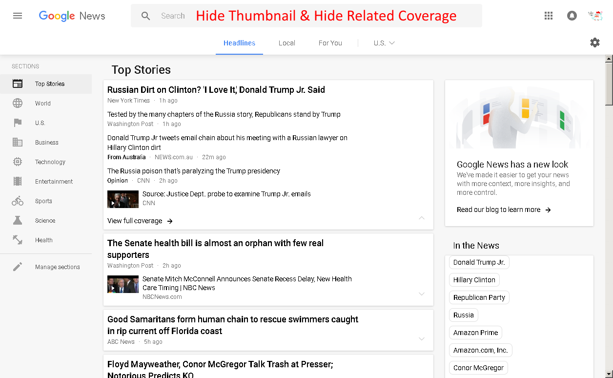 Force compact for Google News new design