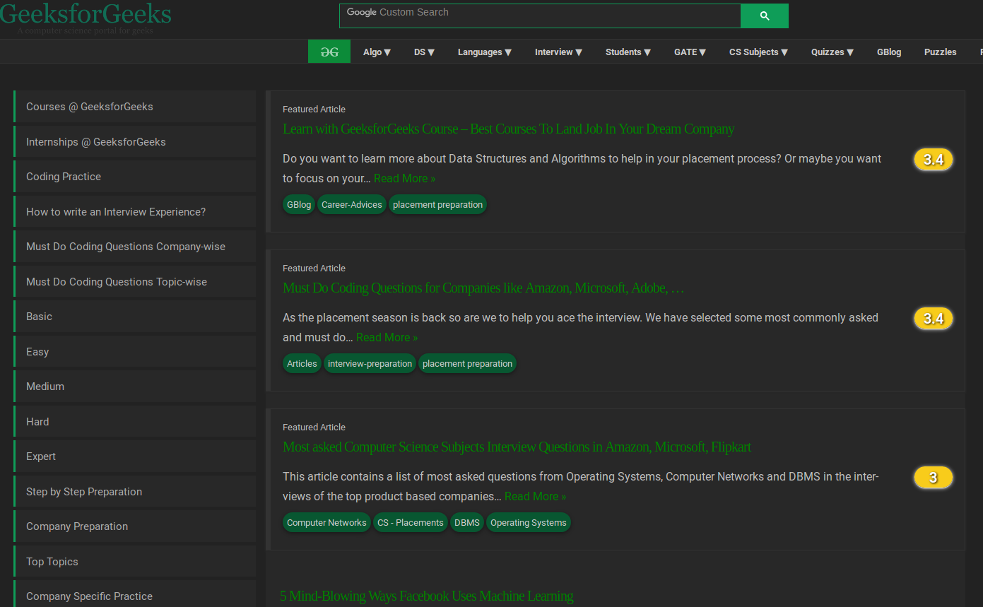 Geeks for Geeks Dark