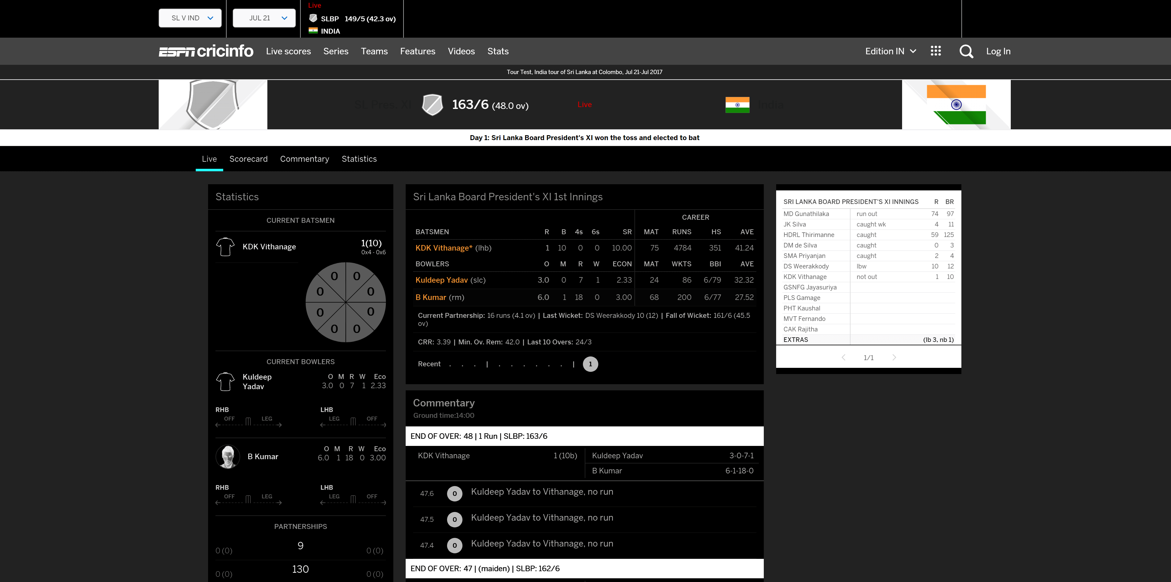 Cricinfo Scorecard (Dark)