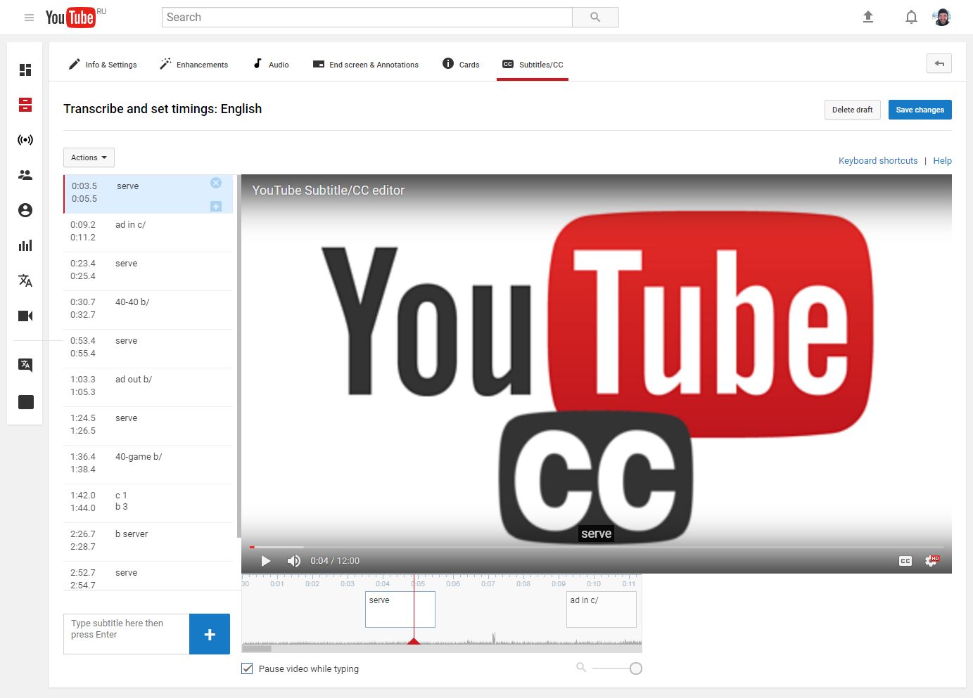 YouTube Subtitles/CC editor