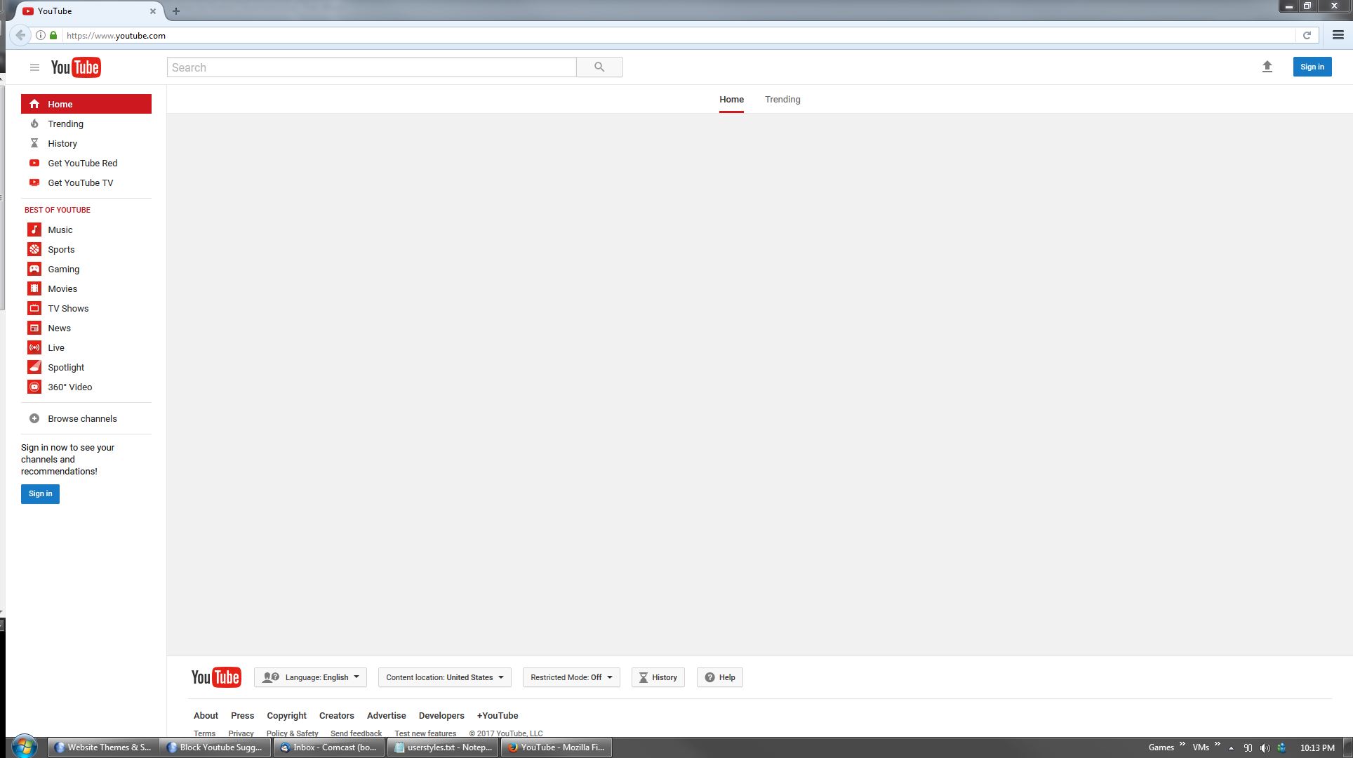 YouTube Trending/Suggestions Remover
