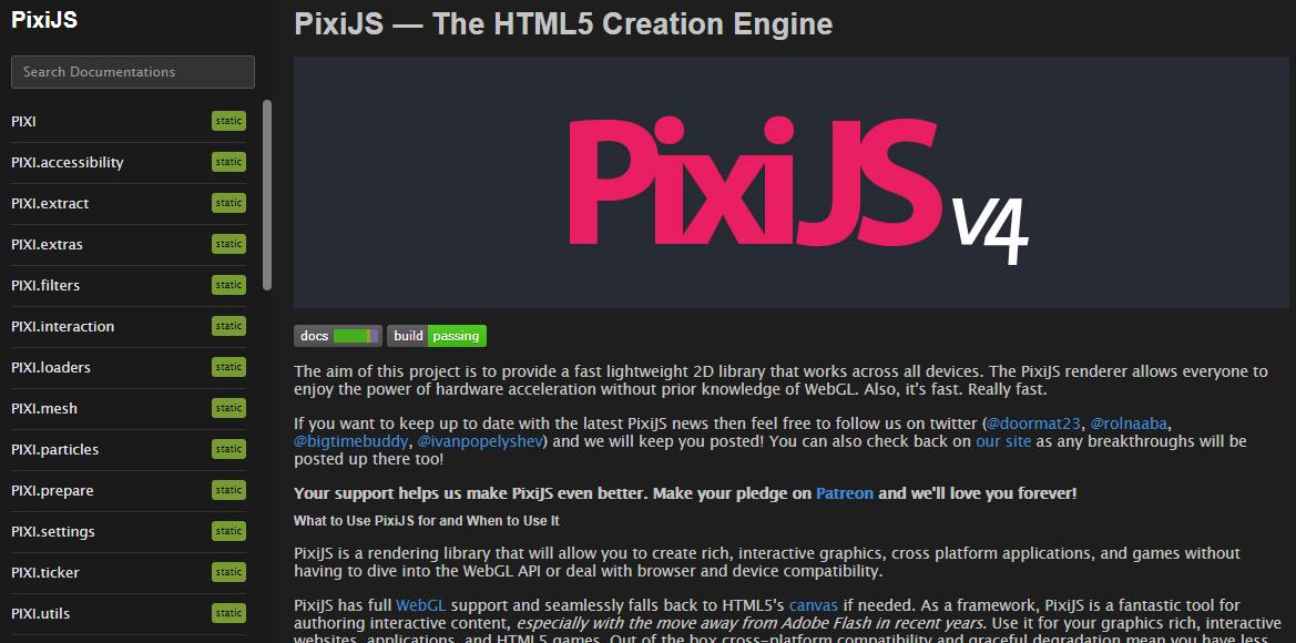 PixiJS Docs Dark Theme