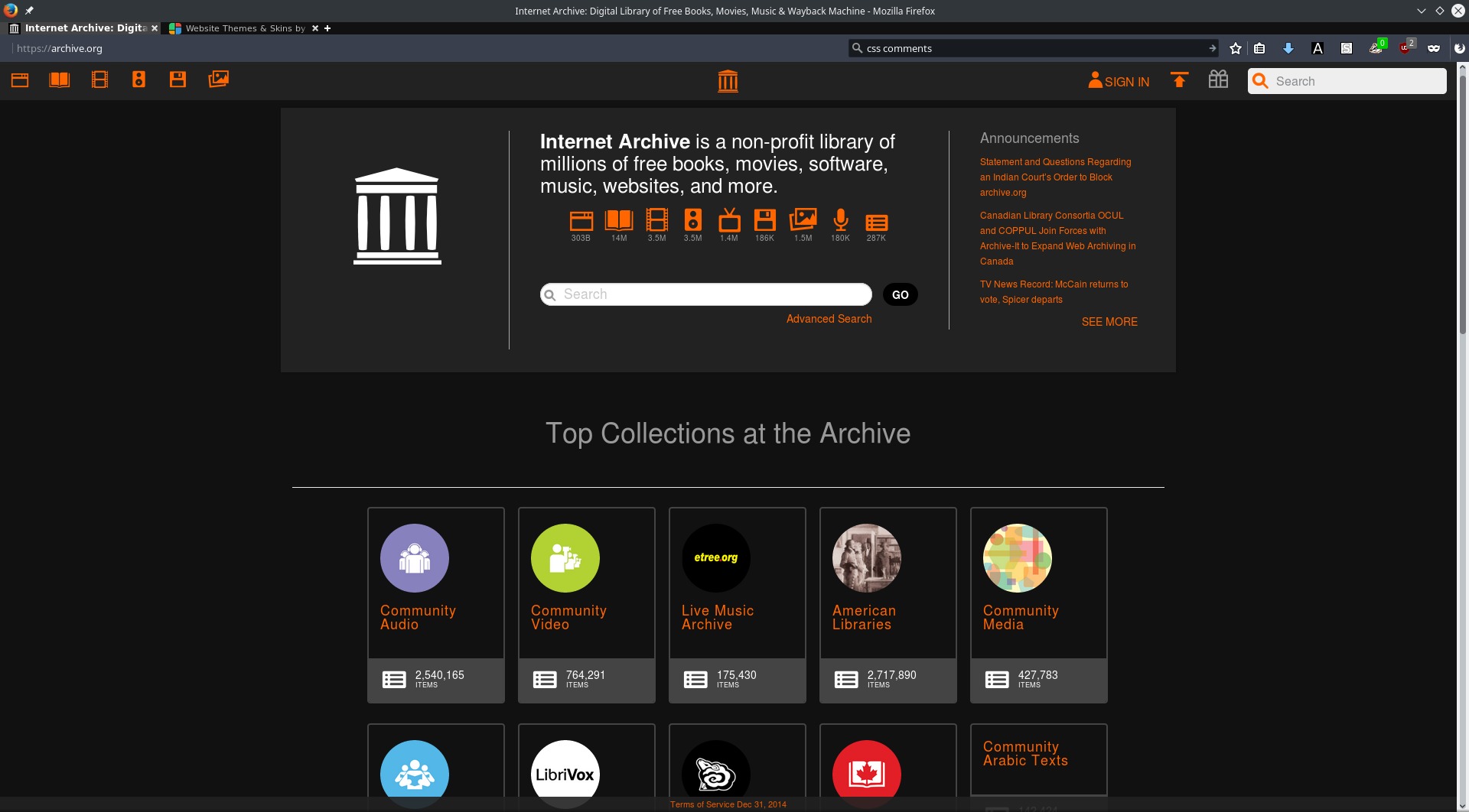 Archive.org - Hacker Orange Dark Theme