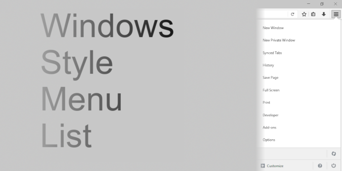 Windows 10 Style Menu List - Firefox