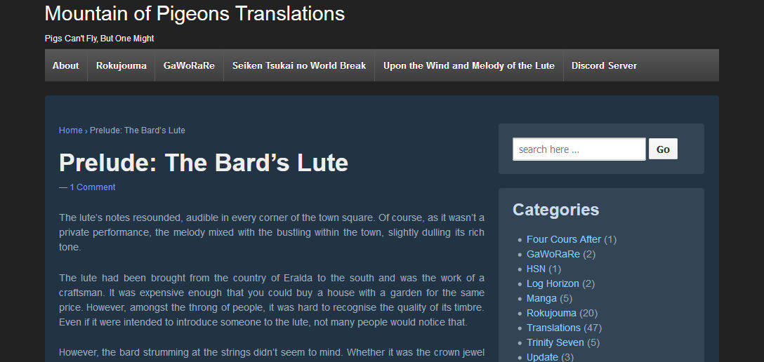 Mountain of Pigeons Translations Dark/Blue Style