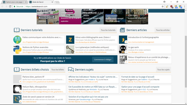 Page d'accueil compacte