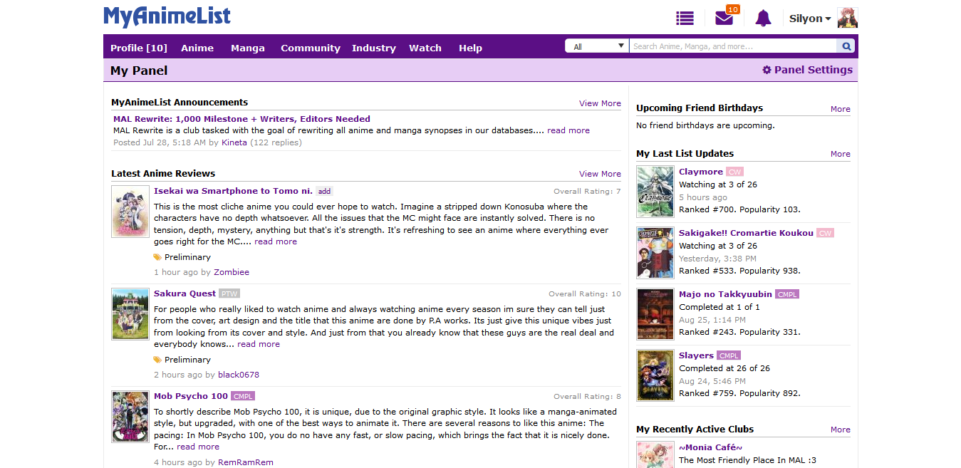 Silyon's Purple and Pink and Fluffy Anime List