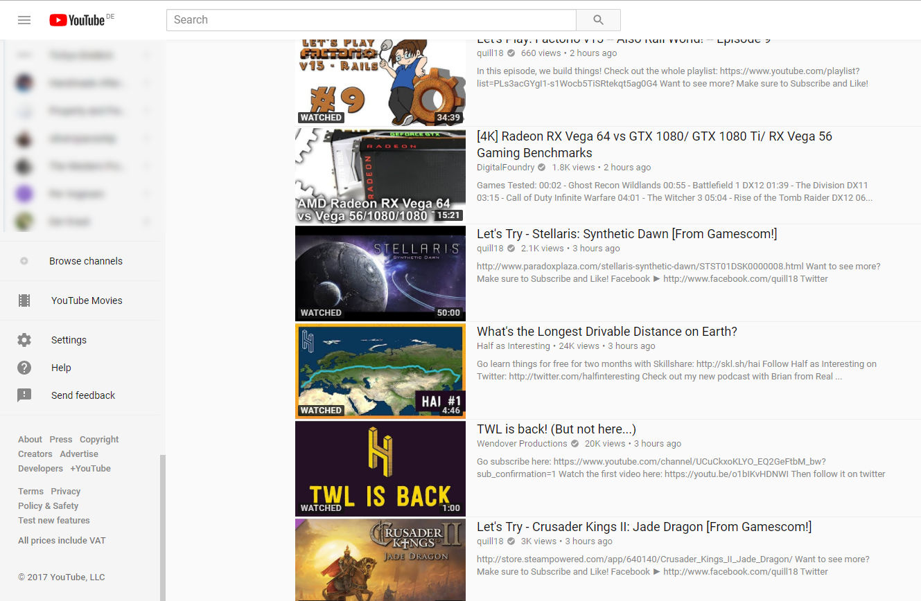 Snug Youtube Subscriptions List