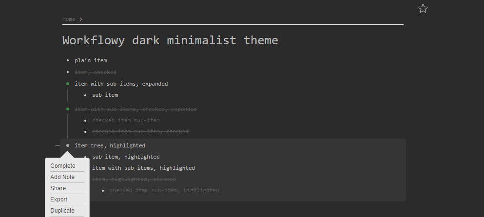 Workflowy dark minimalist