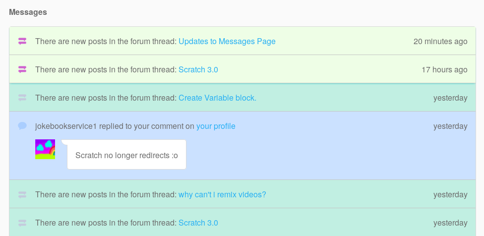 Color-coded Scratch messages