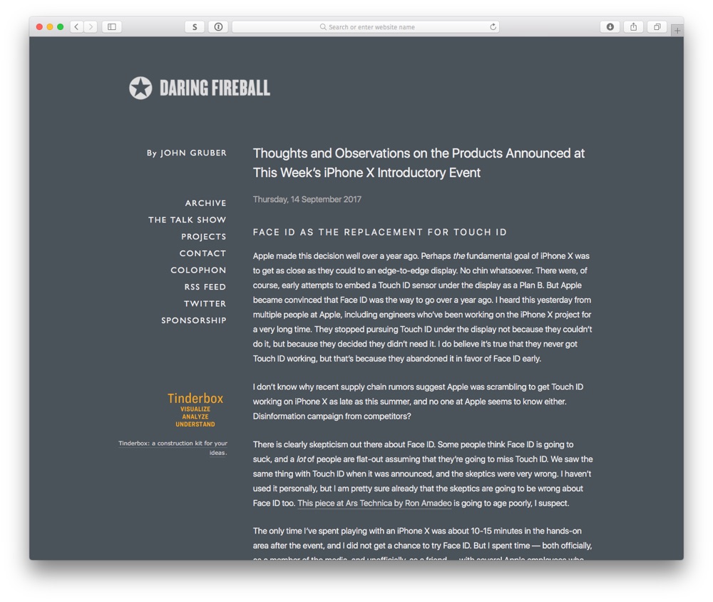 Daring Fireball, responsive and readable