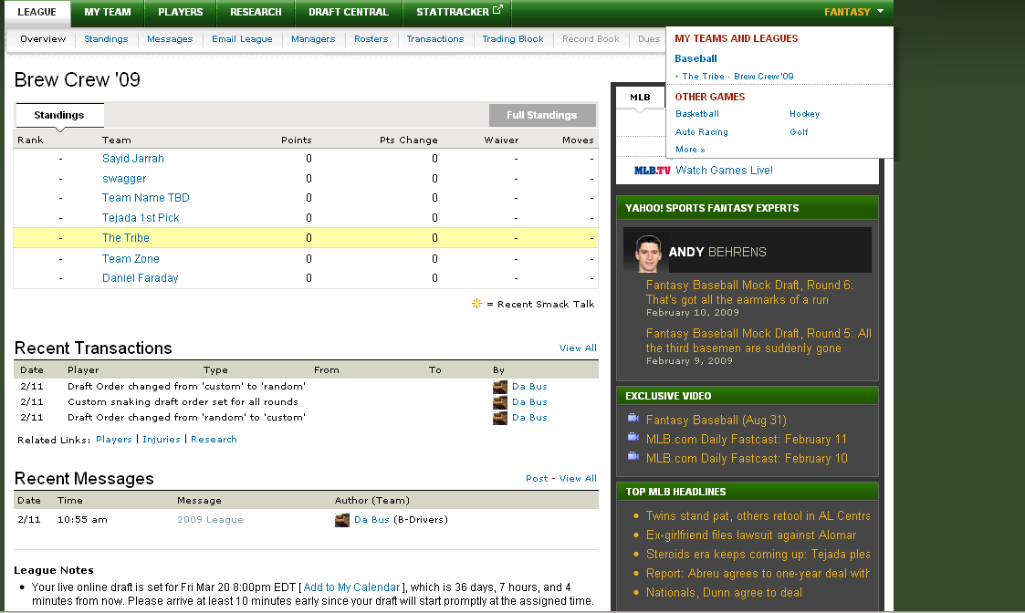 MK // Yahoo! Fantasy Baseball '09