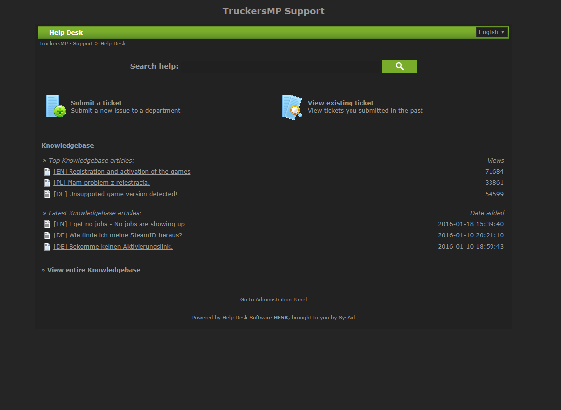 TruckersMP Support Dark Theme