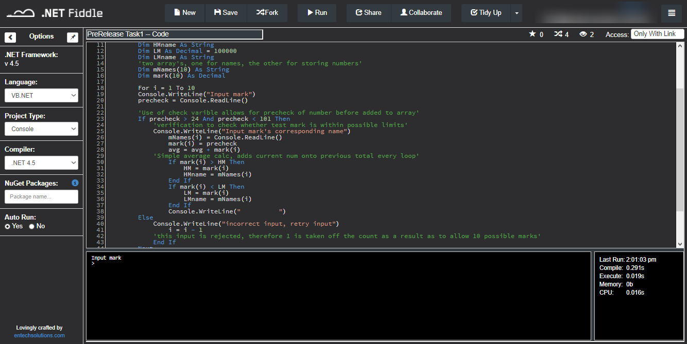 dot .NET Fiddle Dark Theme