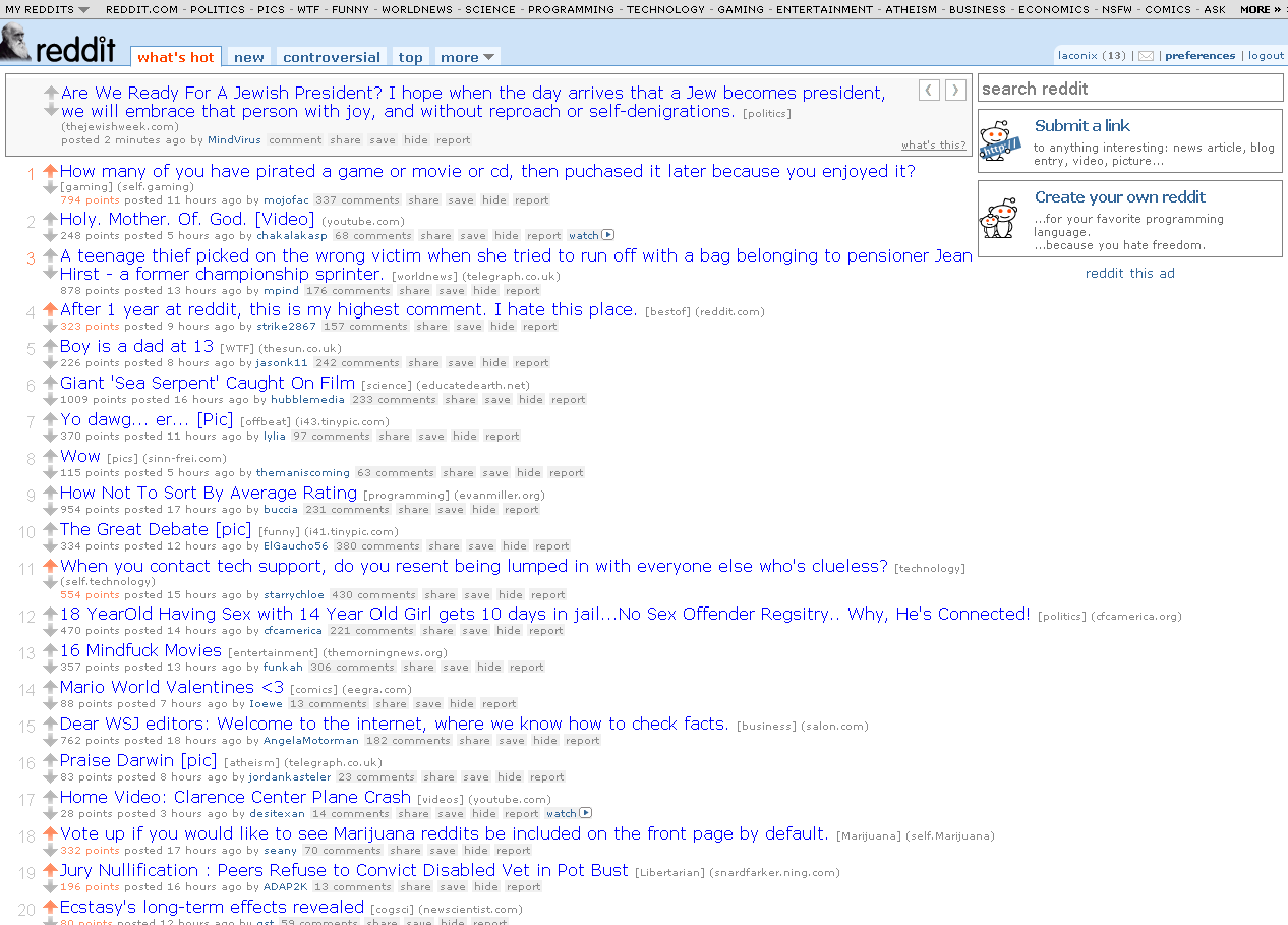 Highlight your favourite sub reddits on reddit.com