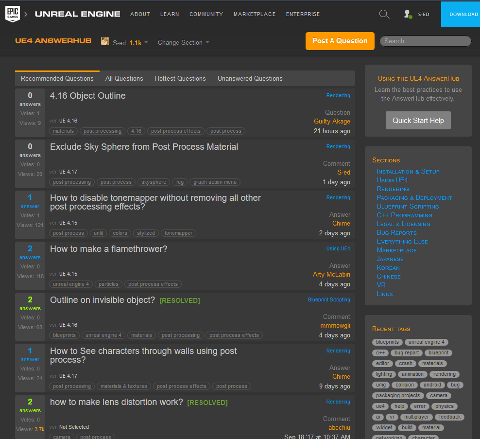 UnrealEngine AnswerHub Dark Theme