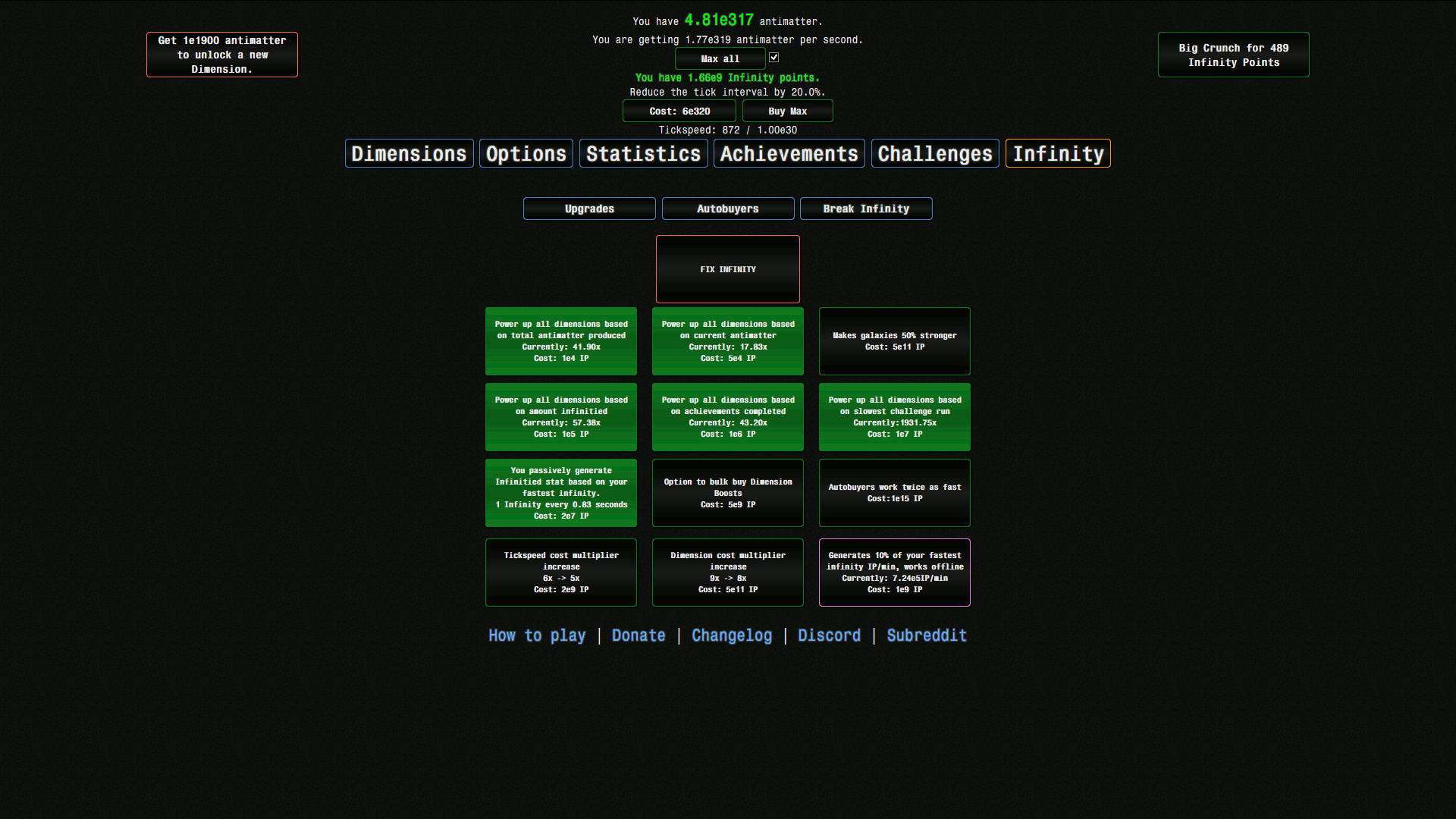 Antimatter Dimensions Dark Theme