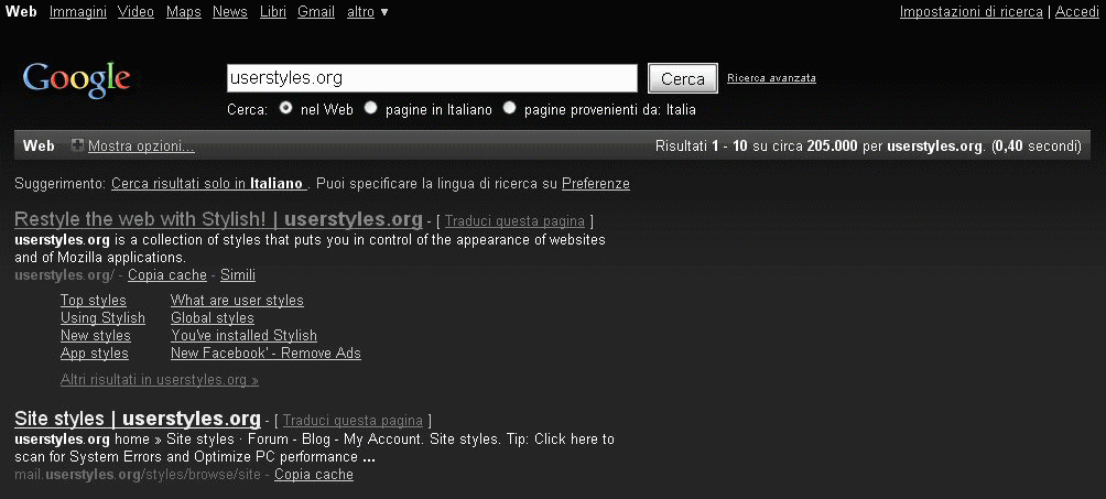 Google.it  Web Search Italian