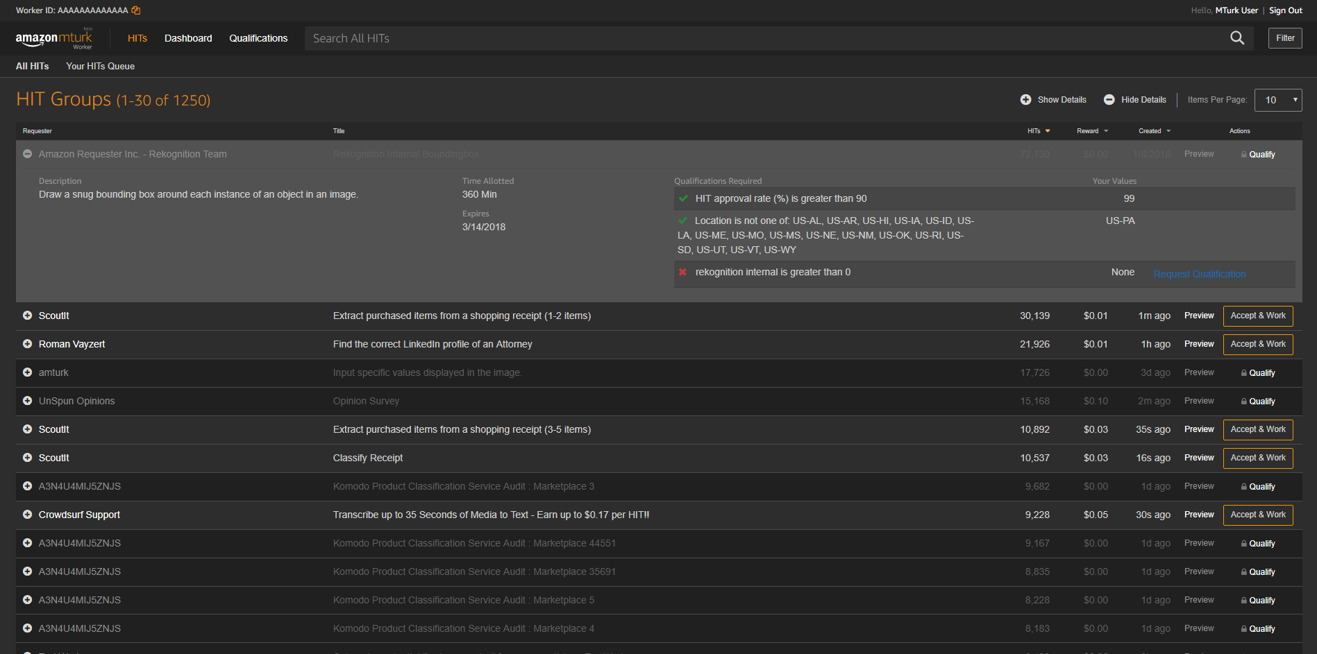 MTurk Worker Site Dark Theme [BETA]