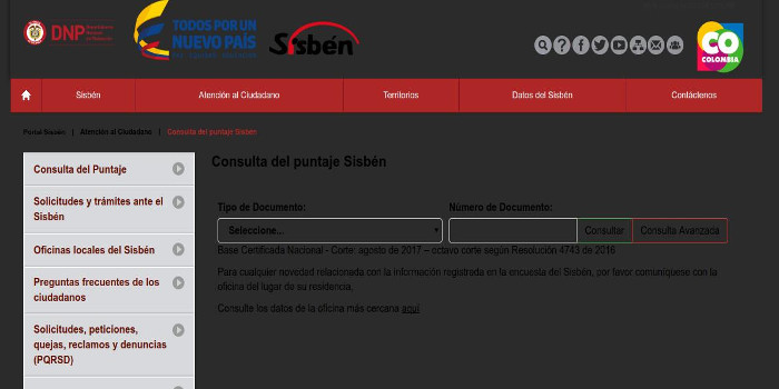 sisben.gov Tema gris