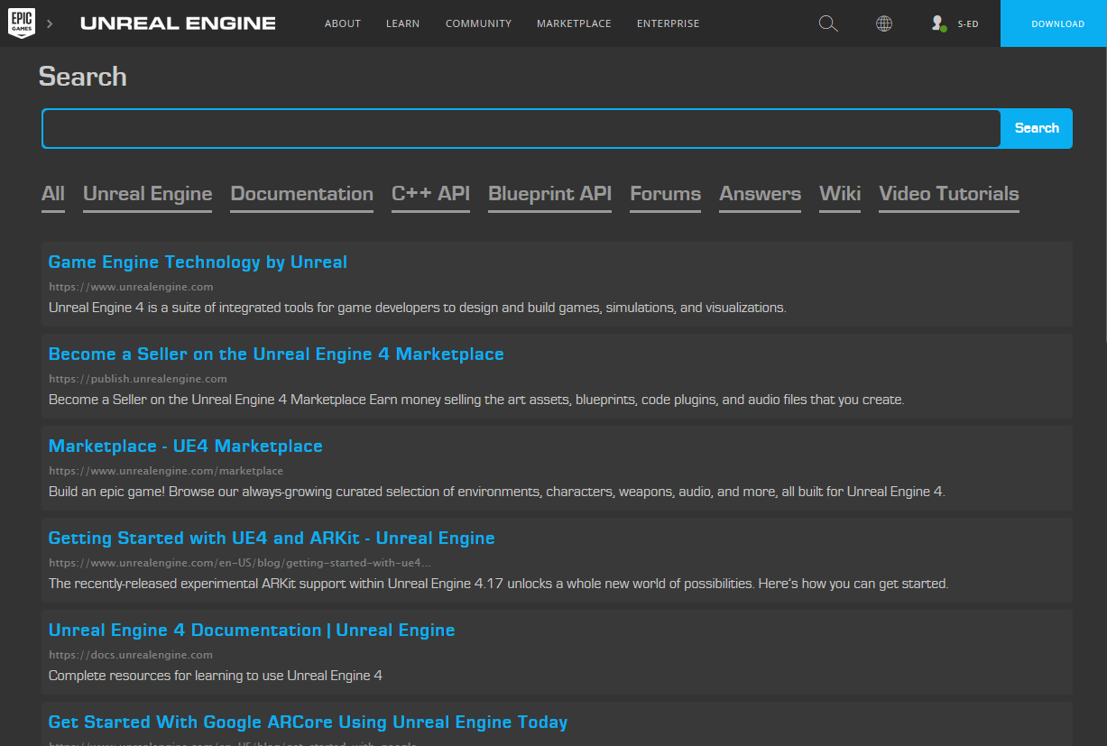 UnrealEngine Search Dark Theme