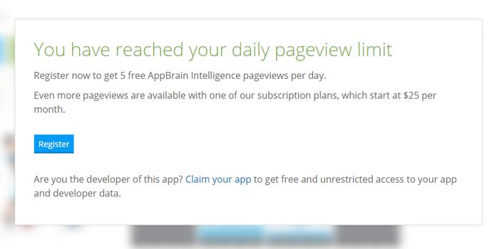 Disable pageview limit on AppBrain