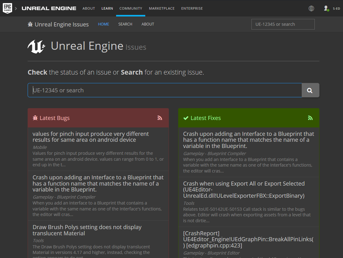UnrealEngine Bug/Issue Tracker Dark Theme