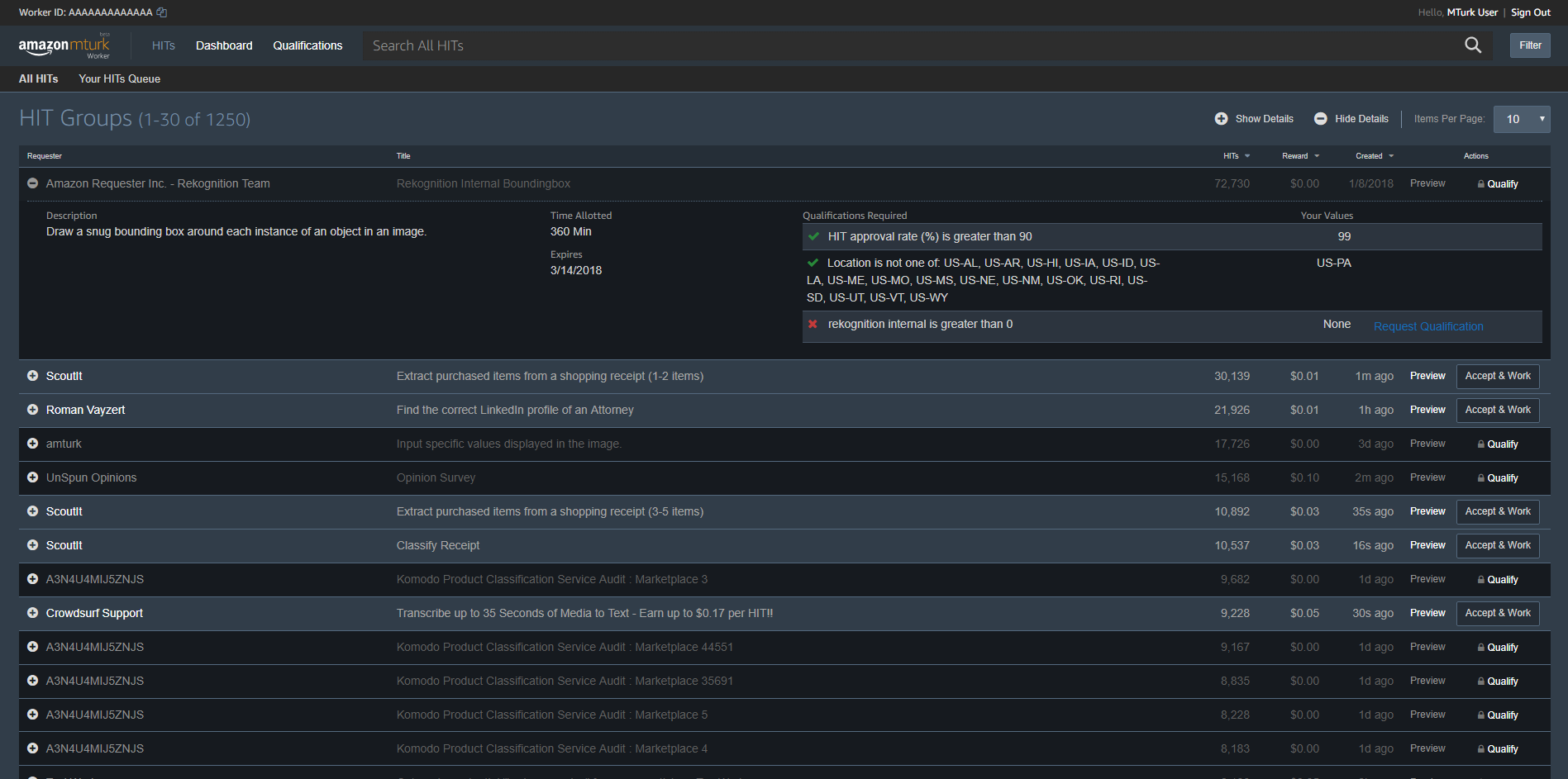 MTurk Worker Site Dark Blue Theme [BETA]