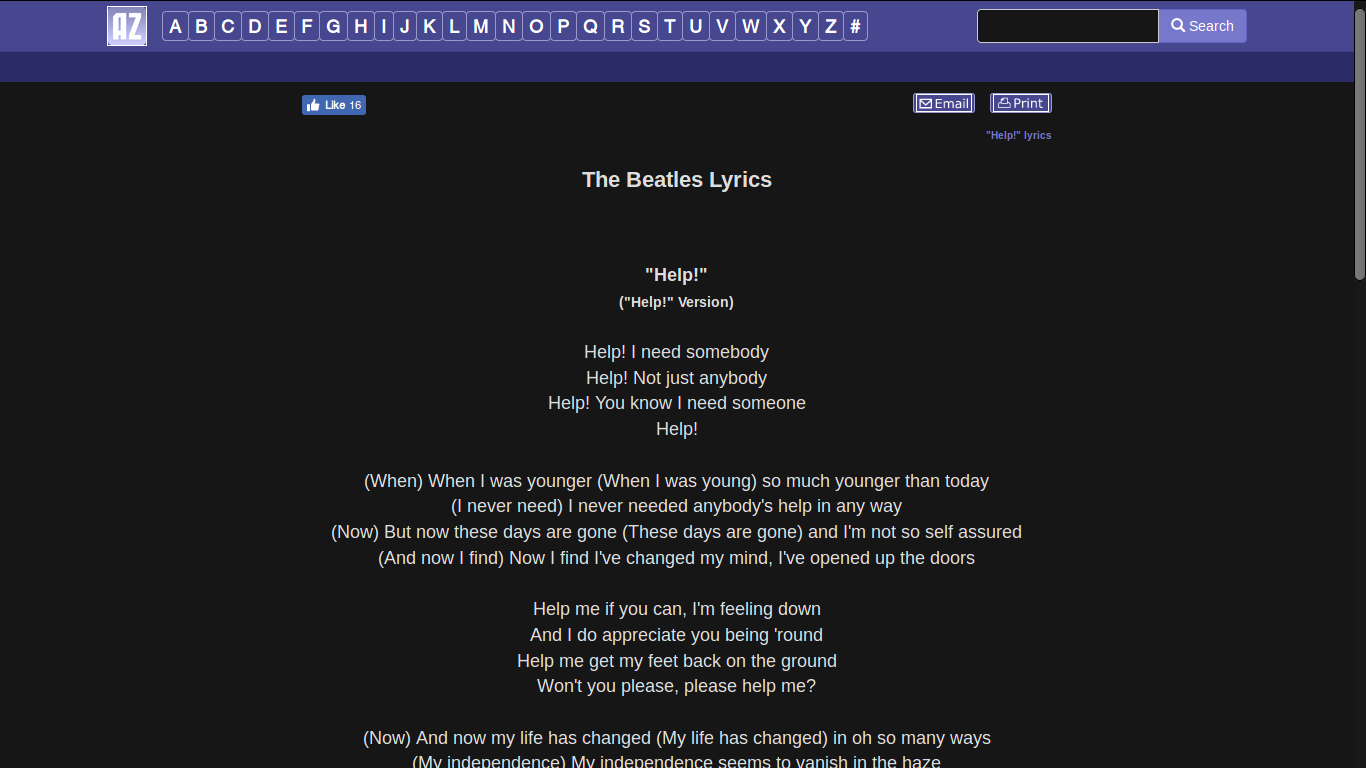 AzLyrics Simple Dark