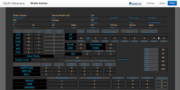 Dark Myth-weavers Sheet (Pathfinder)