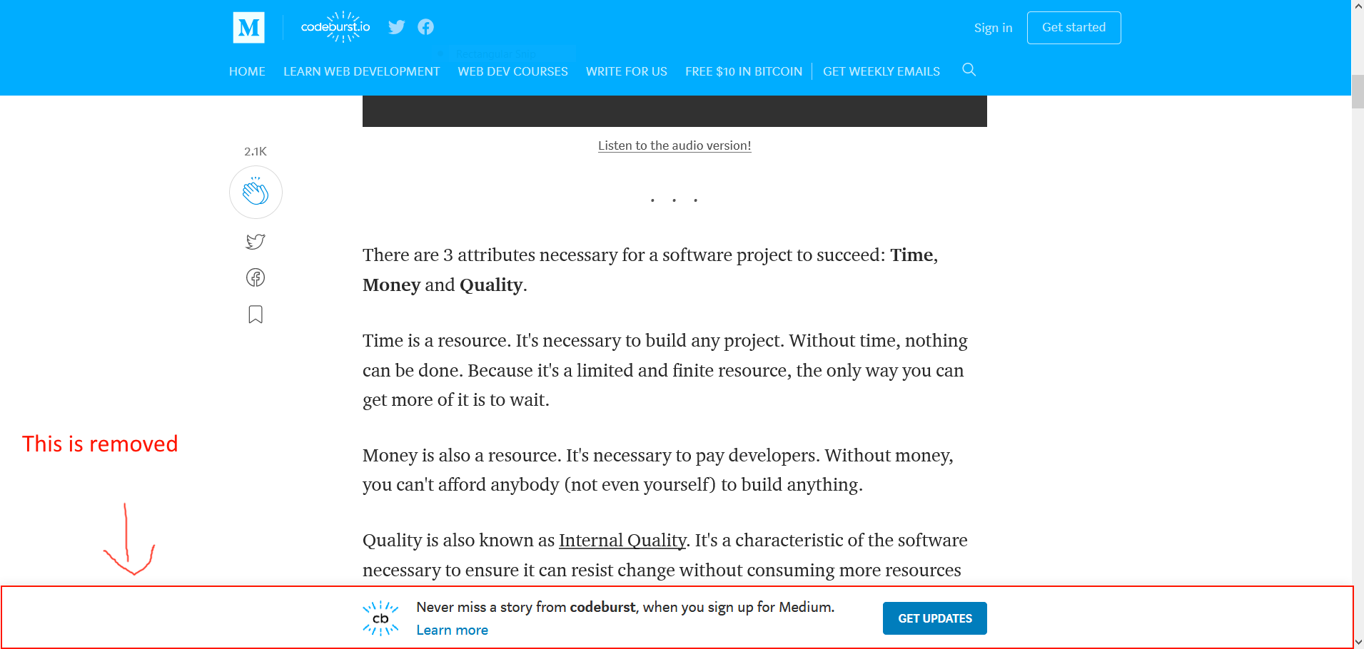 Hide medium.com bottom bar
