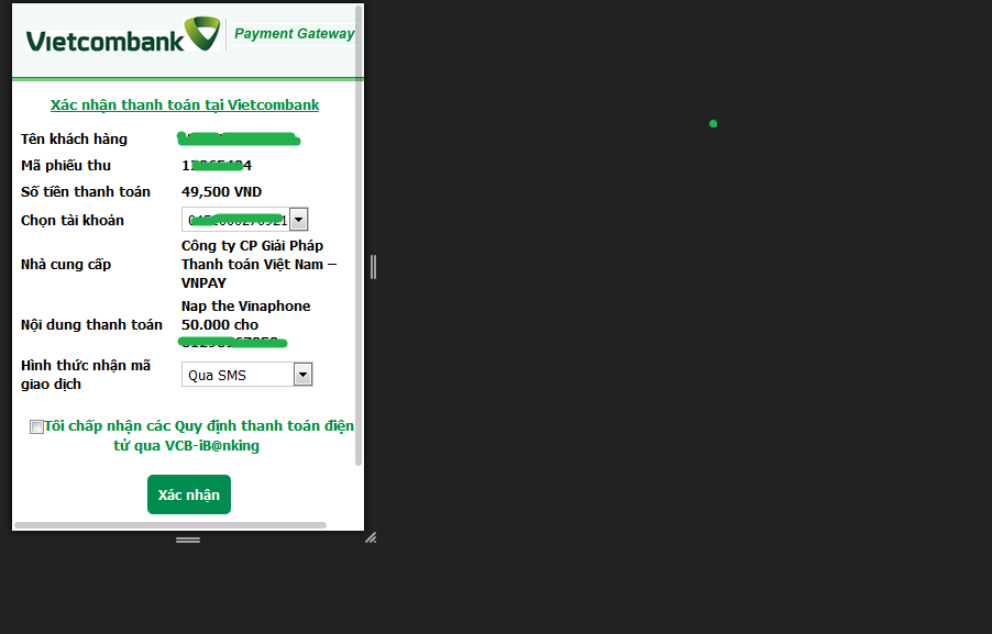 Vietcombank Payment Mobile responsive
