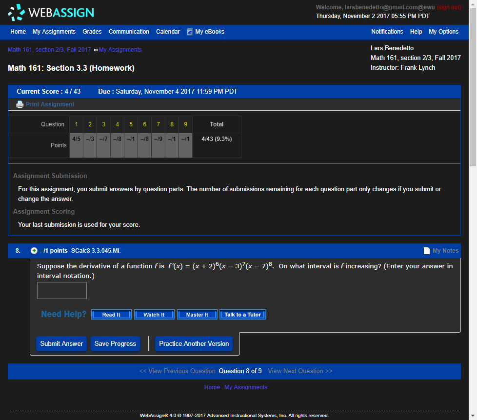 WebAssign Dark