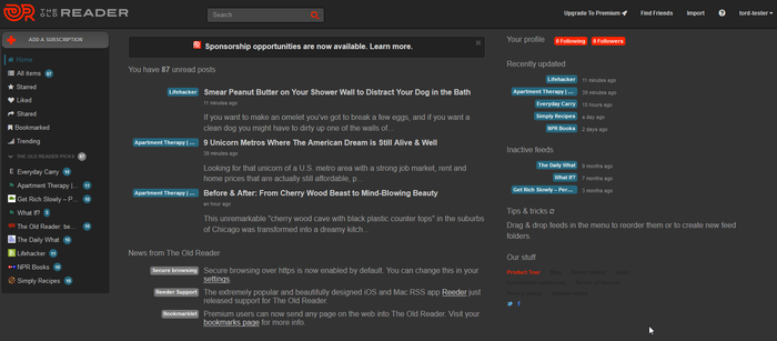 The Old Reader - Dark (theoldreader.com)