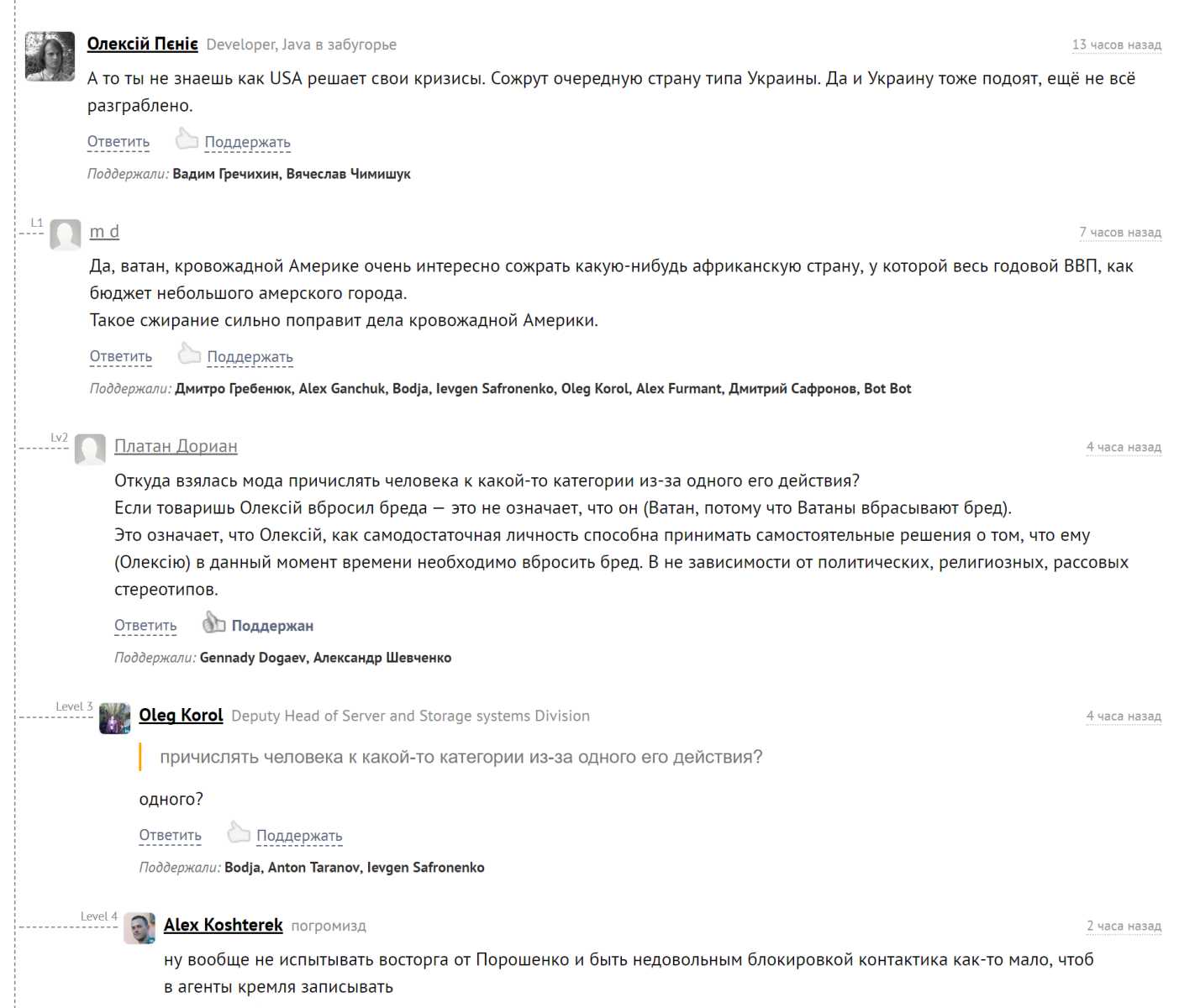 Compact comment tree with levels for dou.ua