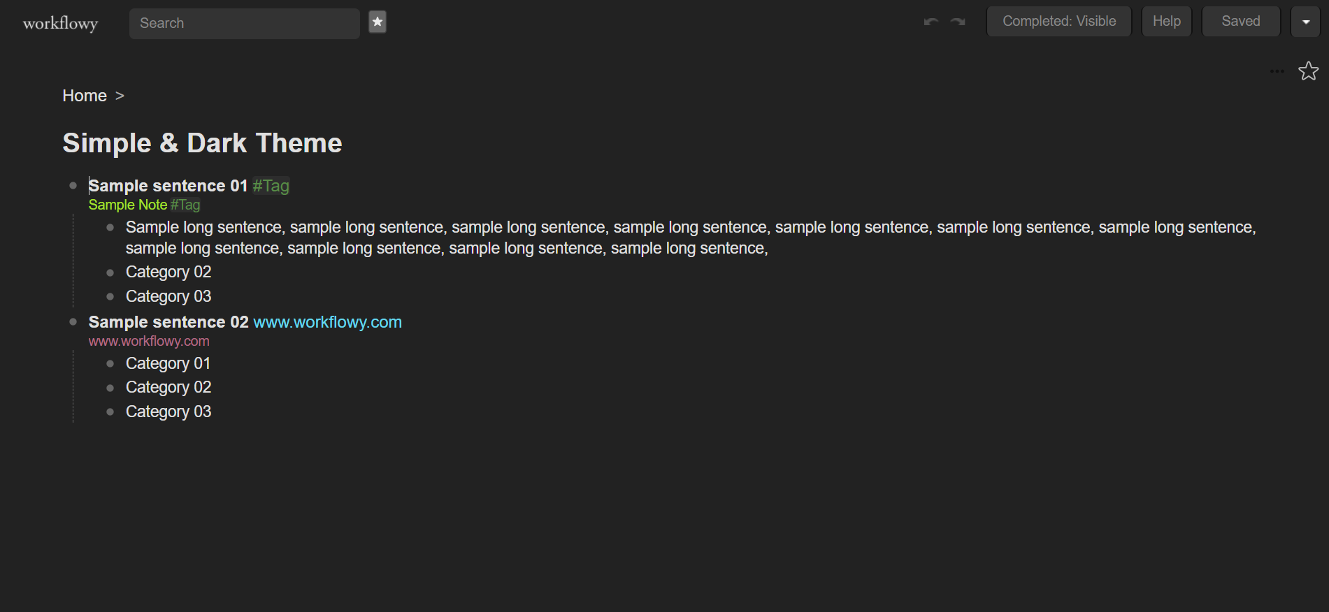 Workflowy - Clean & Dark