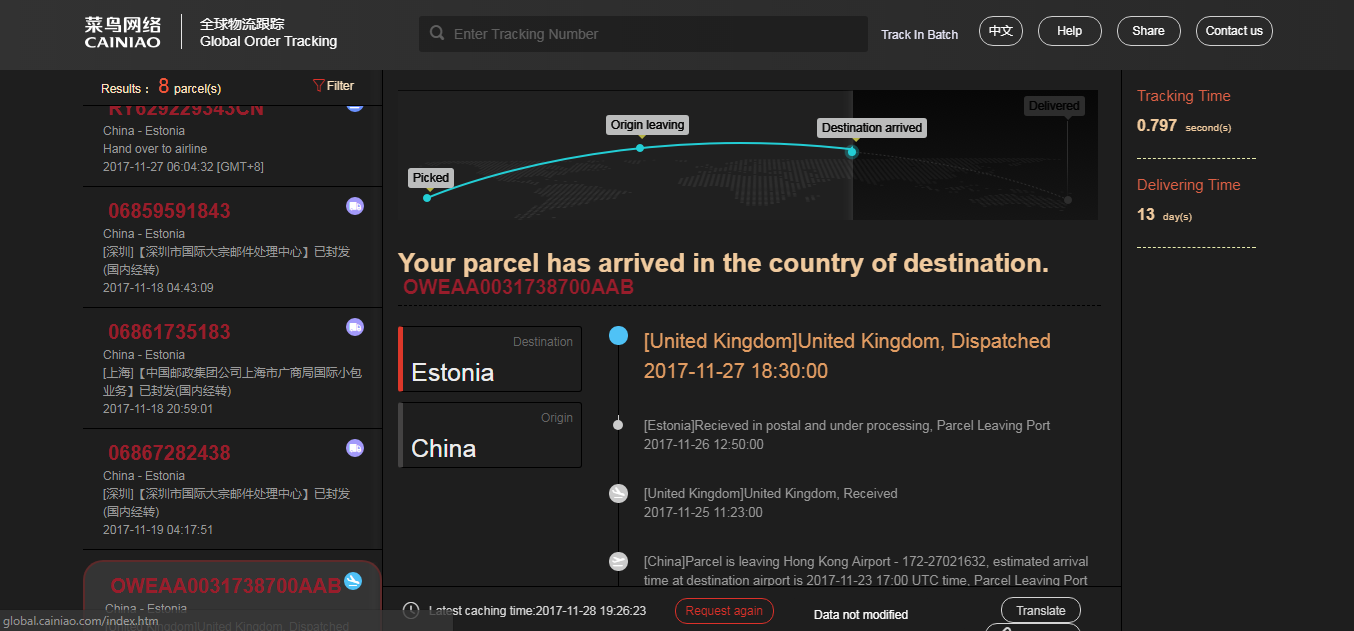 Global Order Tracking -- Dark Theme