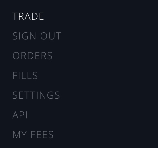 GDAX Dark Menu