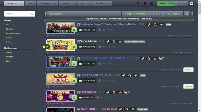 Steamgifts Compact + ESGST Styling