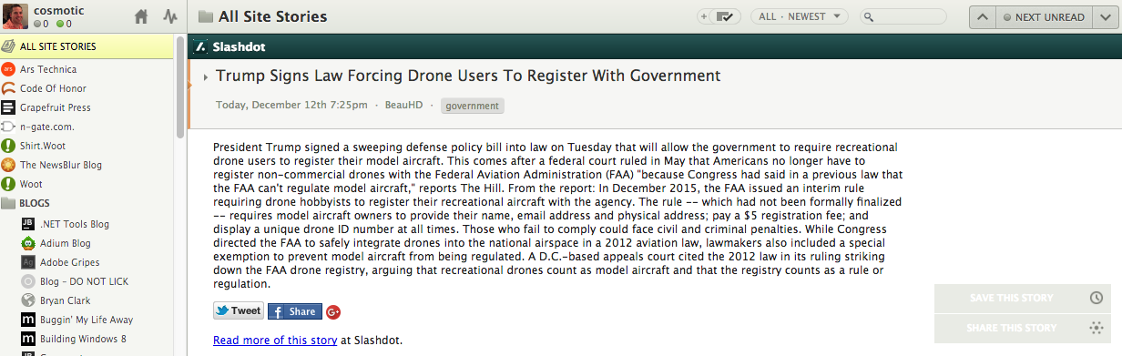 Newsblur remove junk