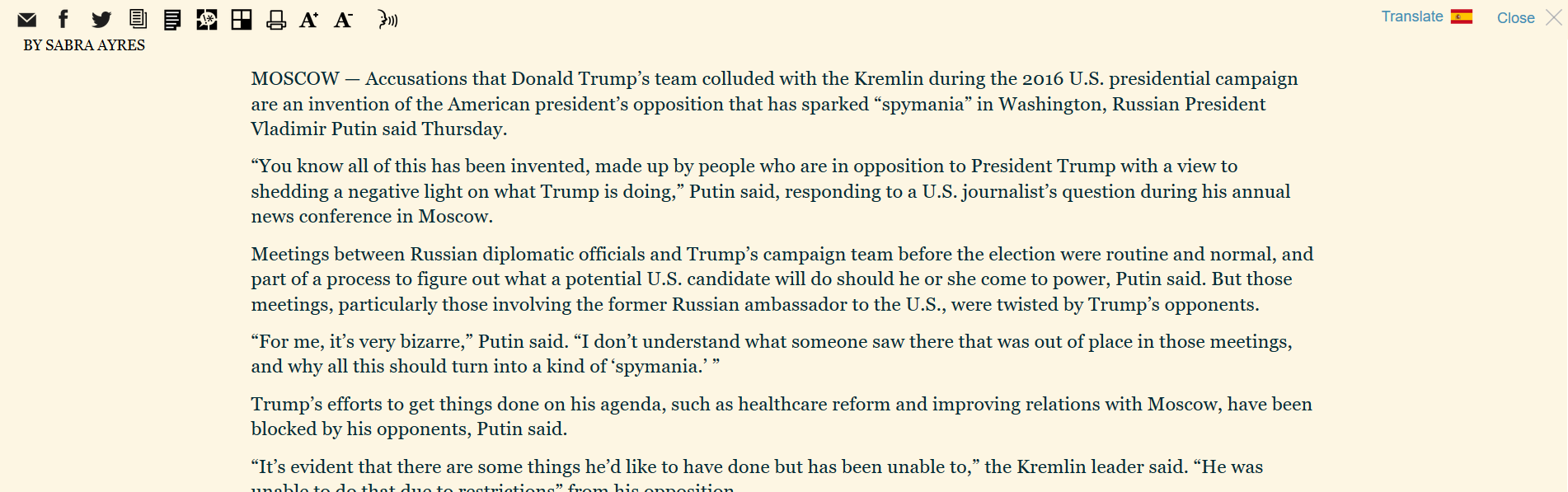 LA Times eNewspaper full-screen article