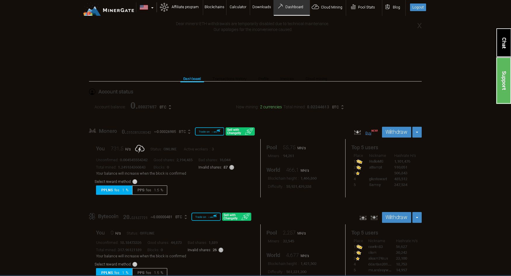 MinerGate Black Theme