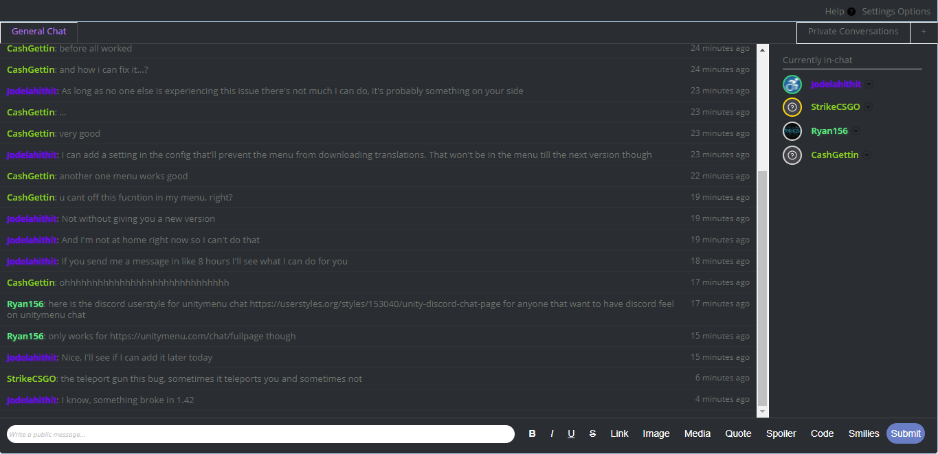 Unity discord dark chat page